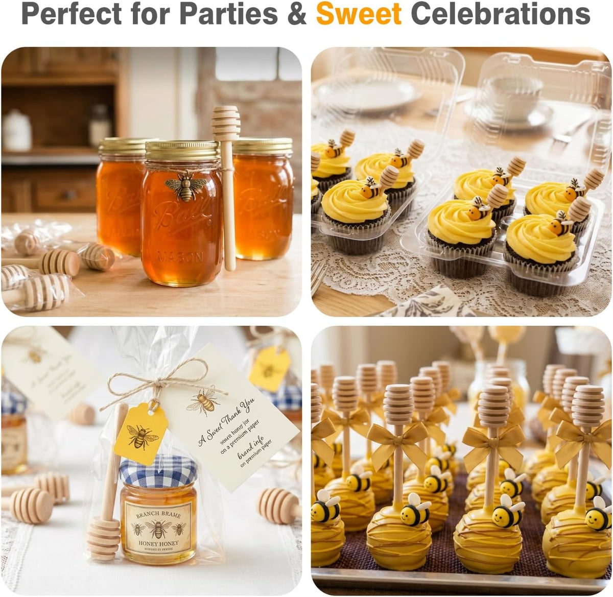 20PCS Honey Dipper Sticks, 3.15 Inch Wooden Honey Dippers, Mini Honeycomb Stirrer for Jars, Tea, Syrup, Wedding Favors