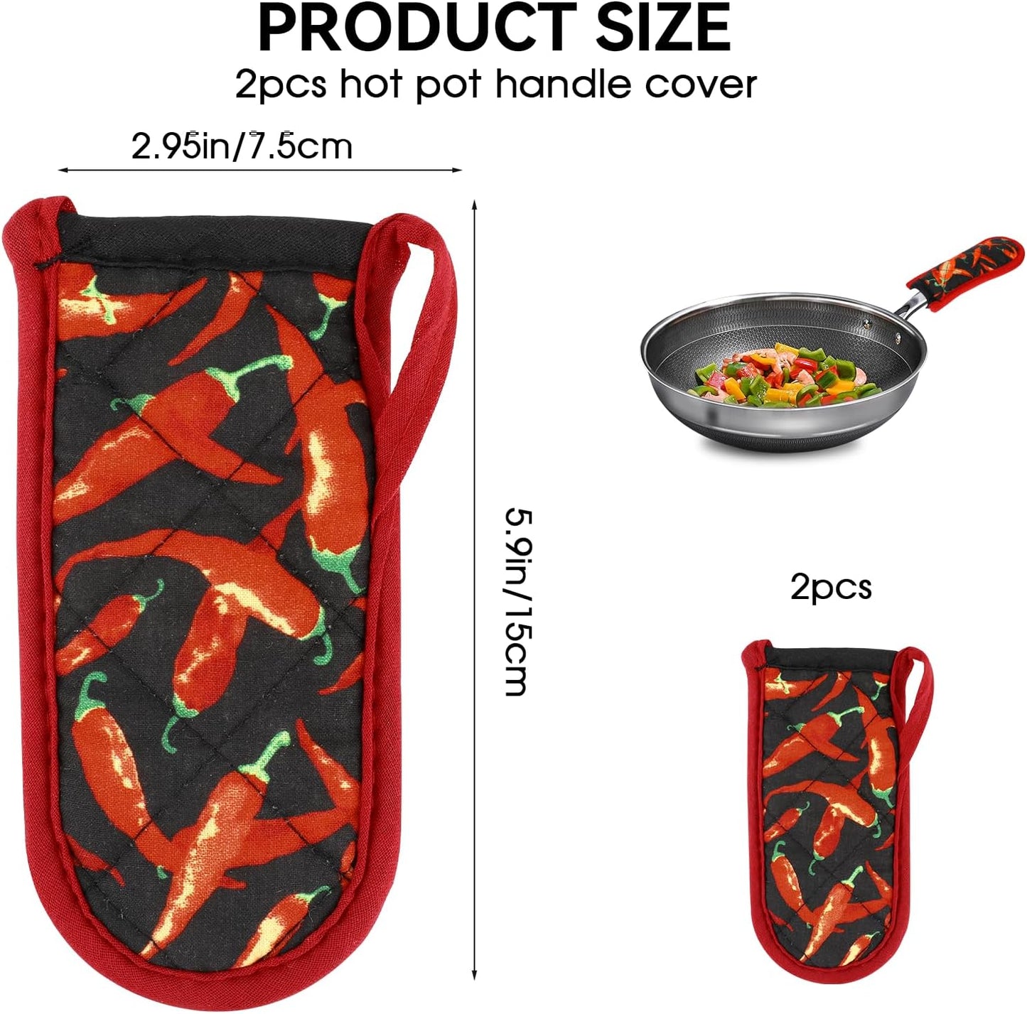 2PCS Hot Handle Covers Cast Iron Skillet Handle Covers Heat Resistant Hot Handle Holders Non-Slip Machine Washable Handle Mitts for Kitchen Baking Cooking BBQ Cookwares, Chili