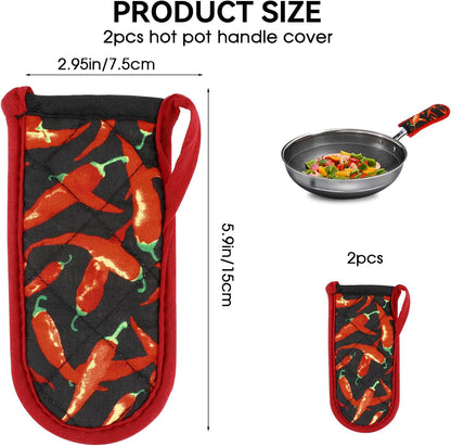 2PCS Hot Handle Covers Cast Iron Skillet Handle Covers Heat Resistant Hot Handle Holders Non-Slip Machine Washable Handle Mitts for Kitchen Baking Cooking BBQ Cookwares, Chili