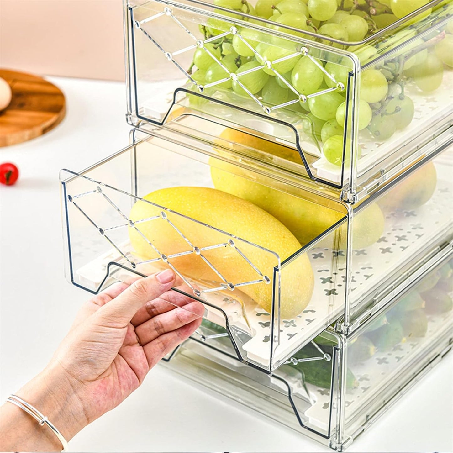 Pantry Organization and Storage, Refrigerator Organizer Bins, Fridge Pull-Out Drawer Containers, Stackable Storage Bins for Kitchen, Cabinet, Closet, Bathroom (2 PACK, 12.6"L x 8"W x 4.4"H)