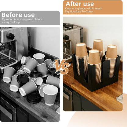 Commercial Cup and Lid Holder with Straw Organizer,Disposable Coffee Cup Condiment Dispenser for Countertop Org, Coffee Bar, Beverage Cup, Kitchen, Breakroom (11 Compartment Upright)
