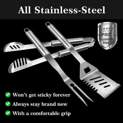 GRILLART Grill Tools Grill Utensils Set - 3PCS BBQ Tools, Stainless Barbeque Grill Accessories -Spatula/Tongs/Fork w/Insulated Glove, Ideal BBQ Set Grilling Tools for Outdoor Grill, Gifts for Men Dad