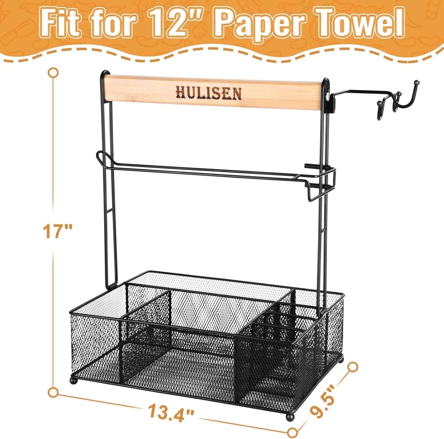 HULISEN Grill Caddy for Outdoor Grill, BBQ Caddy with Paper Towel Holder for Plates, Silverware, Utensils - Picnic & Barbeque & Camping Essentials Accessories for Tailgating, Camper, RV, Backyard