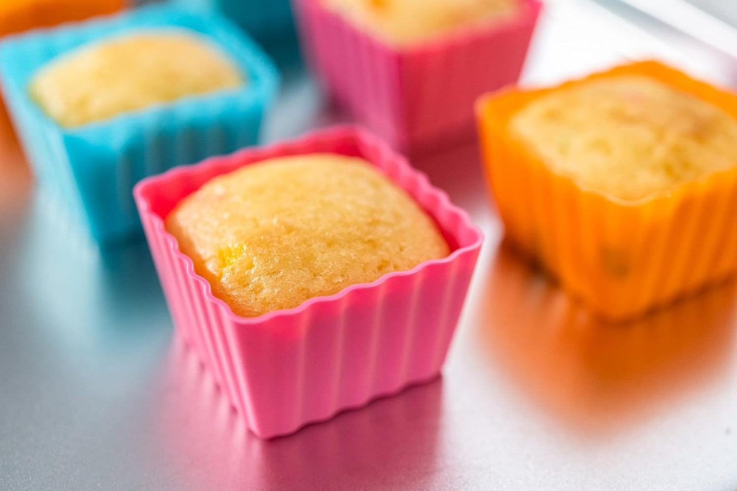 Bakerpan Silicone Square Baking Cups - Set of 12 Reusable Mini Cupcake Liners for Cupcakes, Brownies, Mini Cakes & Bento Boxes - 1.5" Square Molds - BPA-Free, Dishwasher Safe