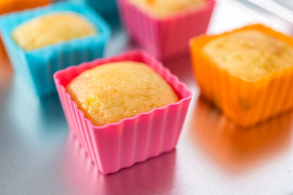 Bakerpan Silicone Square Baking Cups - Set of 12 Reusable Mini Cupcake Liners for Cupcakes, Brownies, Mini Cakes & Bento Boxes - 1.5" Square Molds - BPA-Free, Dishwasher Safe