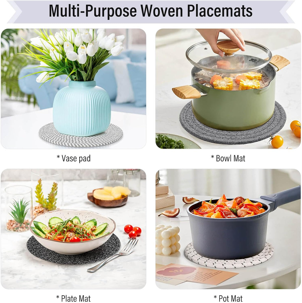 Tidponra Trivet Mats Set for Hot Dishes, 5 Heat Resistant Pot Holders Kitchen Counter, Table, Home Essentials, Anti Stain Hot Pads Plate Mats for Hot pots and Pans, 7 Inches