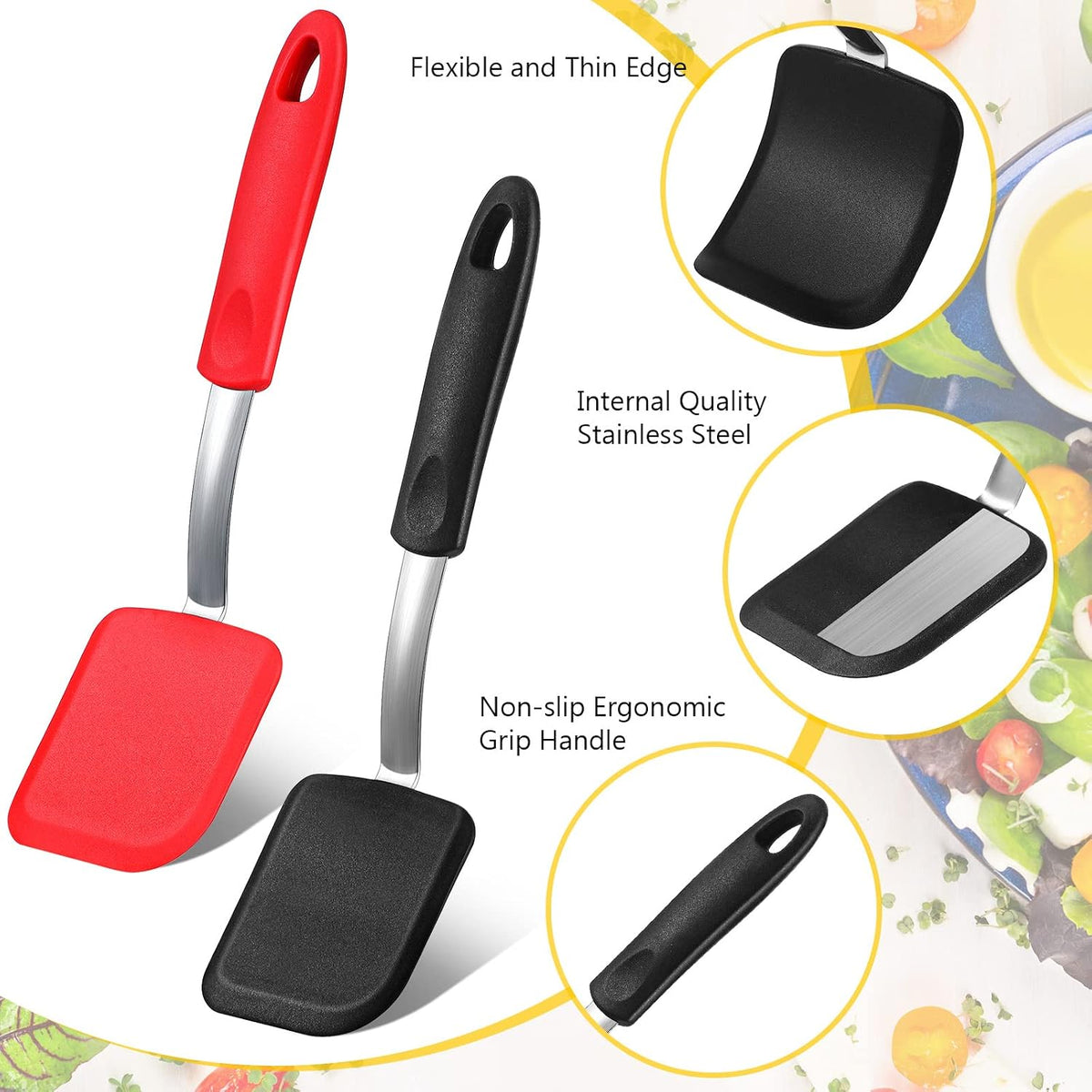 2Pcs Mini Silicone Cookie Brownie Spatula, Solid Flat, Khaki