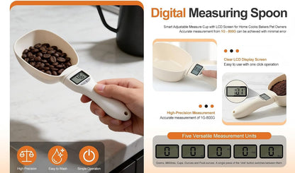 New Digital Measuring Spoon, Electronic Measuring Spoon 800g/0.1g High Precision with Screen, Smart Adjustable Measure Cup with LCD Screen for Home Cooks Bakers Pet Owners
