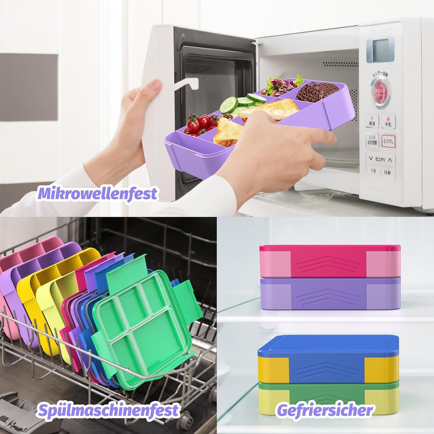 Children's Lunch Box with Compartments,Bento Box Children,Leak-proof Lunch Box for Girls and Boys, Breakfast, Cutlery Set, Snack, Perfect for School,Nursery&Trips(Purple)