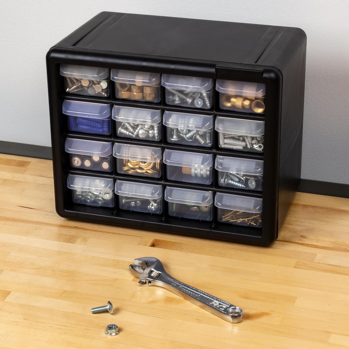 Akro-Mils 44-Drawer Plastic Drawer Storage Cabinet for Garage Organization, Bead Organizer, Building Bricks Storage, Teacher Toolbox, Makeup Organizer, 20" W x 6" D x 16" H, 10144 Black