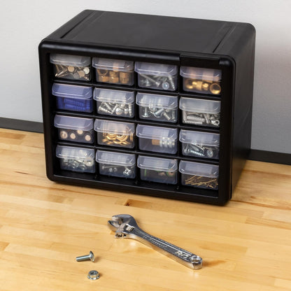 Akro-Mils 44-Drawer Plastic Drawer Storage Cabinet for Garage Organization, Bead Organizer, Building Bricks Storage, Teacher Toolbox, Makeup Organizer, 20" W x 6" D x 16" H, 10144 Black