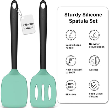Coukre 2 Pack Silicone Spatula Set, High Heat Resistant, BPA Free Kitchen Spatula, Solid & Slotted Turner for Non-Stick Pans, Sautéing, and Flipping (2, PureBlack)