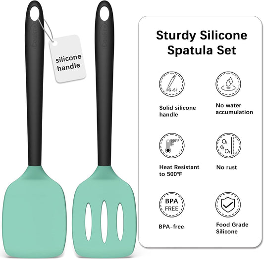Coukre 2 Pack Silicone Spatula Set, High Heat Resistant, BPA Free Kitchen Spatula, Solid & Slotted Turner for Non-Stick Pans, Sautéing, and Flipping (2, PureBlack)