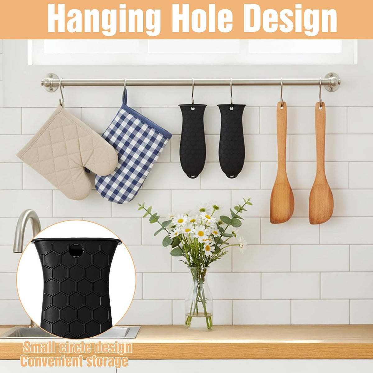 2Pcs Silicone Pot Holders Set Cast Iron Pan Handle Covers, Heat Resistant Pot Handle Sleeve Reusable Non-Slip Handles Protectors for Cast Iron Pots, Woks, Frying Pans, Griddles, Skillets, Oven(Black)