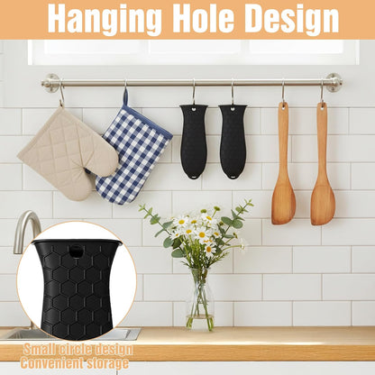 2Pcs Silicone Pot Holders Set Cast Iron Pan Handle Covers, Heat Resistant Pot Handle Sleeve Reusable Non-Slip Handles Protectors for Cast Iron Pots, Woks, Frying Pans, Griddles, Skillets, Oven(Black)
