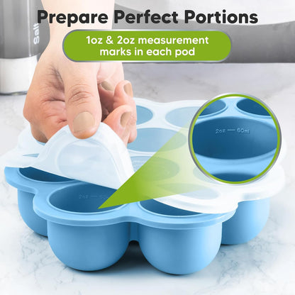KeaBabies Silicone Food Freezer Trays with Lid, 2oz x 10 Pods Baby Food Storage Containers, Easy Puree Meal Prep, Breast Milk Silicone Freezer Molds, Dishwasher, Microwave Safe, BPA-Free (Slate)