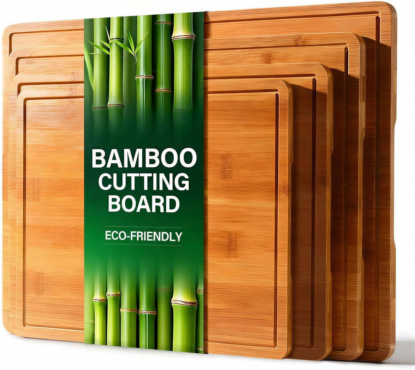 Zarler Bamboo Cutting Boards for Kitchen, 3 Piece Durable Wood Cutting Board with Juice Grooves and Handles, Wooden Chopping Board Set for Meal Prep, XL Size, Ideal Kitchen Gift
