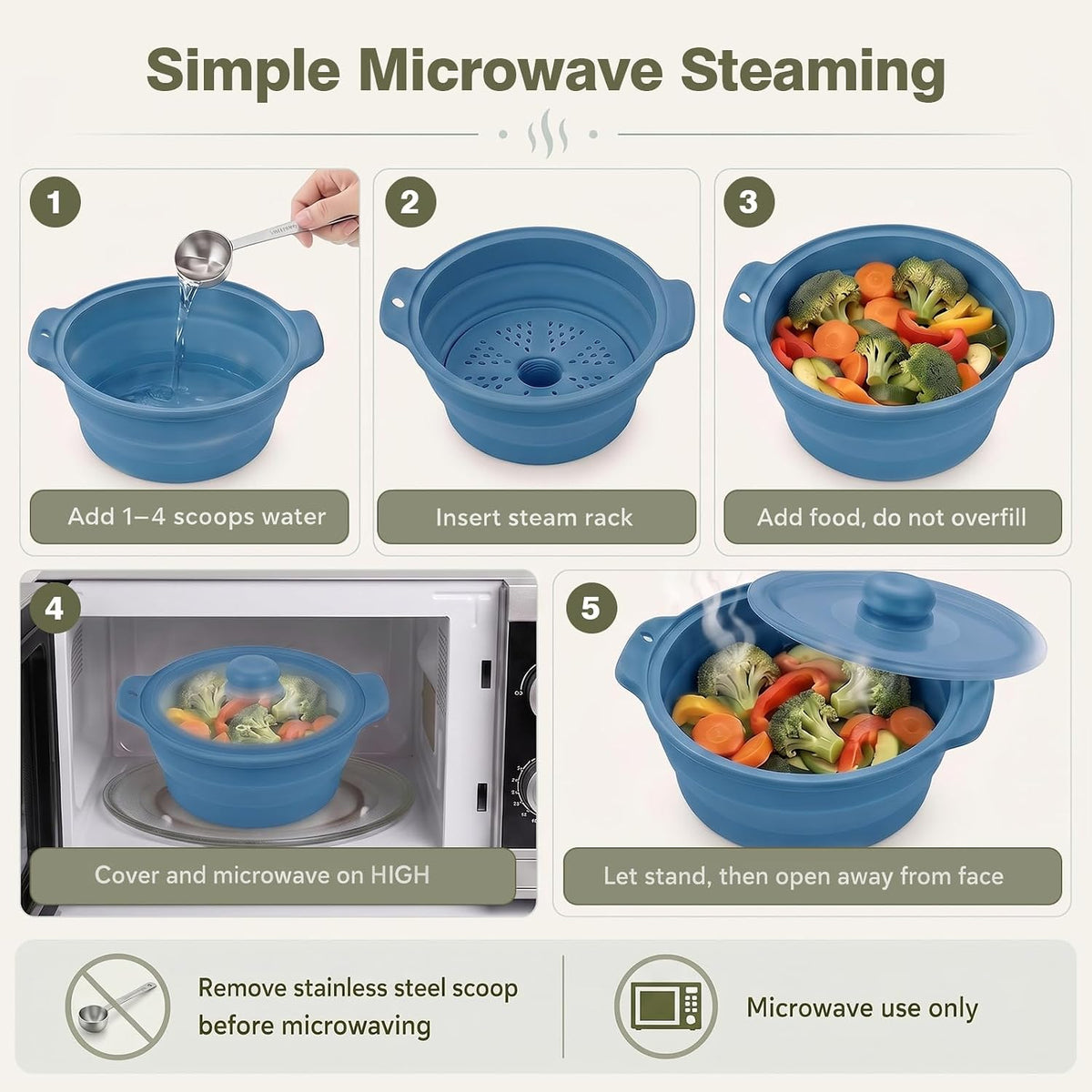 42oz Collapsible Silicone Microwave Steamer for Vegetables, Green