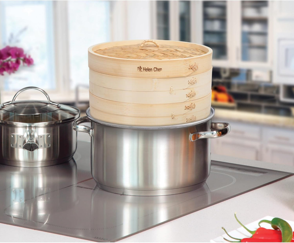 Helen's Asian Kitchen 10-Inch Bamboo Food Steamer and Steaming Ring