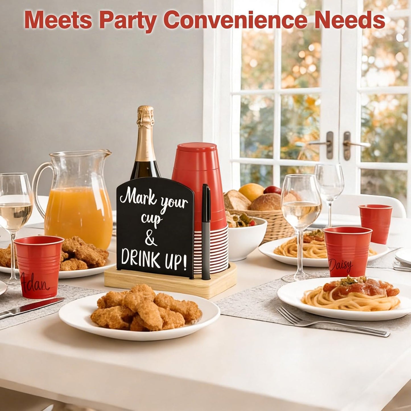 Decorative Solo Cup Holder with Marker Slot, Disposable Cup Dispenser Prevents Drink Mix-Ups – A Hosting Essential for Birthdays, BBQs, Gatherings & Housewarming, Brown