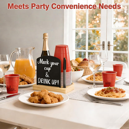 Decorative Solo Cup Holder with Marker Slot, Disposable Cup Dispenser Prevents Drink Mix-Ups – A Hosting Essential for Birthdays, BBQs, Gatherings & Housewarming, Brown