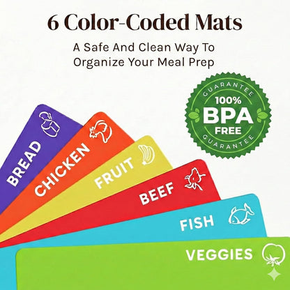 Bamboo Cutting Board Set with 6 Color Coded Flexible Mats Food Icons, BPA-Free Non Slip Easy Clean Cutting Boards for Kitchen with Holder, Dishwasher Safe, Meal Prep & Serving, Large | Cooler Kitchen