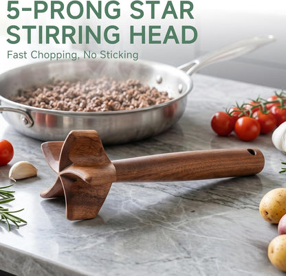 Natural Wooden Meat Chopper, 10.5 Inches Ground Beef Chopper