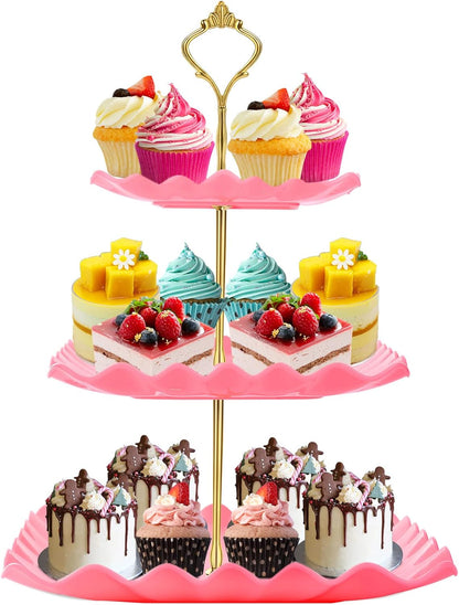 DAFURIET Dessert Cupcake Stand, 3 Tier Cup Cake Holder Tower for Tea Party/Birthday/Wedding, Plastic Tiered Serving Tray with Metal Rod, White