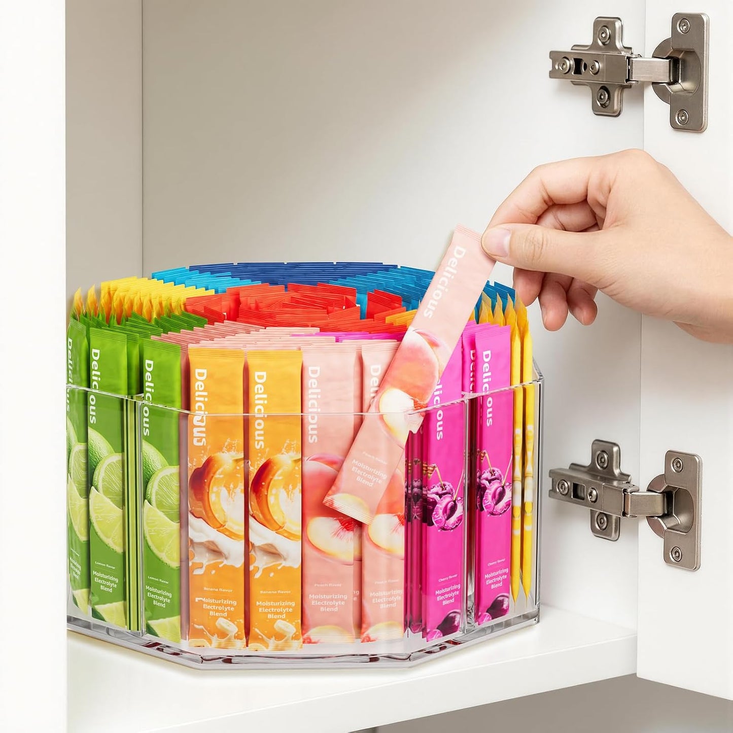 2 Pack Lazy Susan Organizer, 9 inch Rotating Storage Organizer with 4 Removable Bins, Lazy Susan Turntable Organizer for Fridge, Kitchen, Vanity, Cabinet