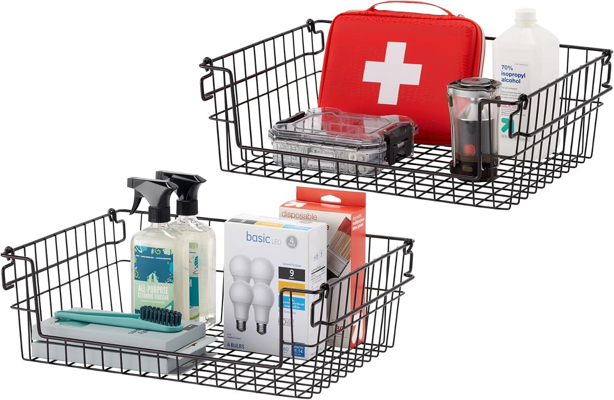 TRINITY 2-Pack Stackable Metal Wire Storage Baskets With Handles, EcoStorage Chrome, 11 Inches