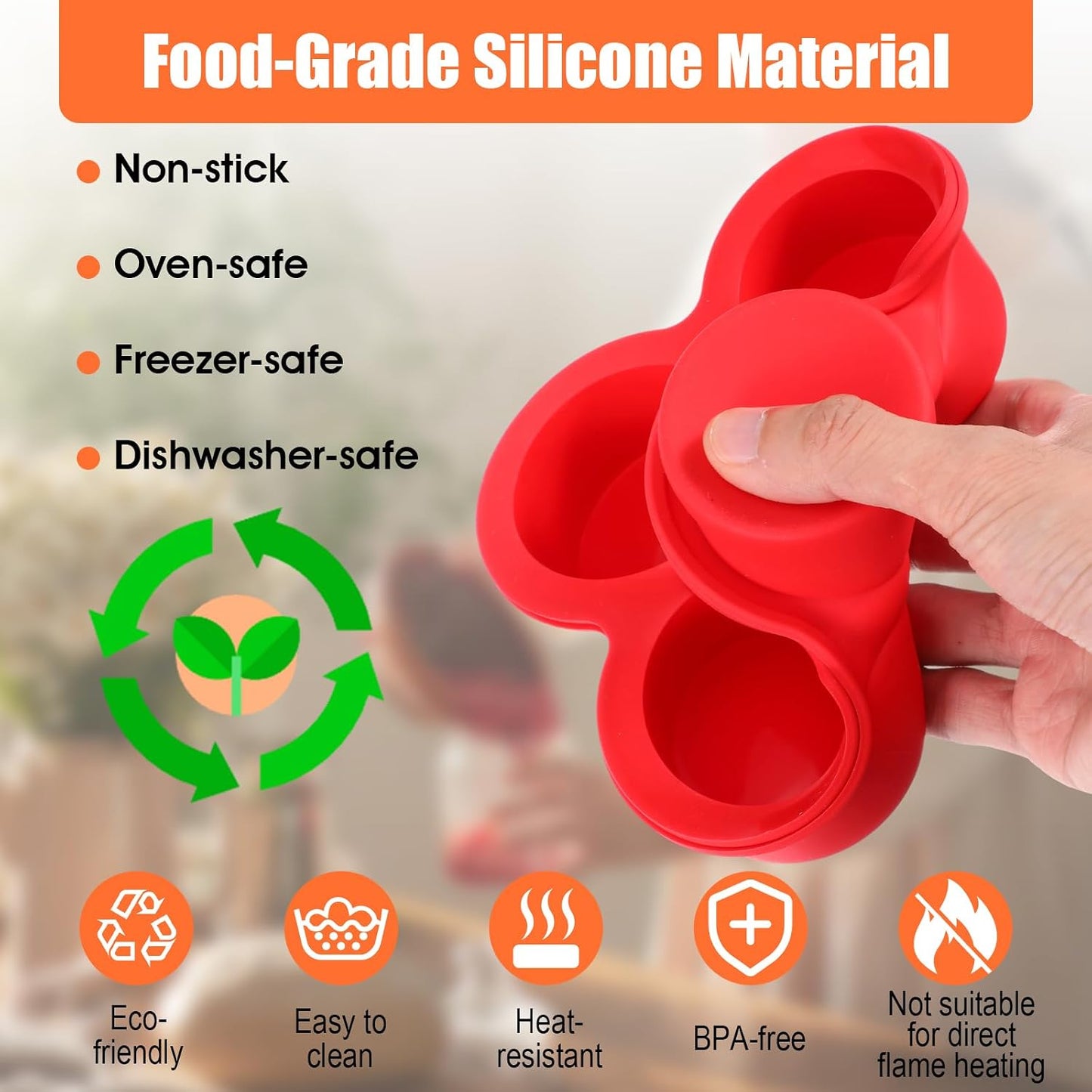 2 Pack Air Fryer Egg Bite Molds 4-Cups Silicone Egg Bite Molds Food Grade Round Muffin Pan Non-Stick Eggs Baking Pan for Baking Mini Muffins Eggs Bites Tart Mini Cupcake Quiche(Red)
