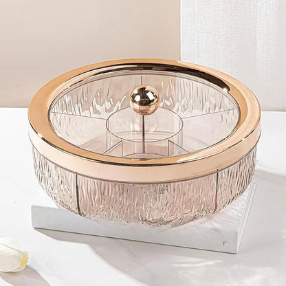 Amagogo Divided Serving Tray with Transparent Lid Snack Tray Rotatable Base Appetizer Platter with 6 Compartments Dessert Dish Suitable for Gift Giving Home D, Golden Bow