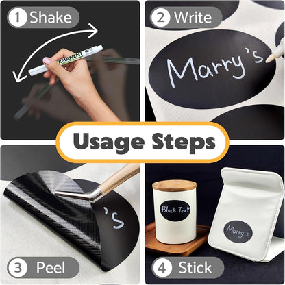 JIEHENG 180Pcs Chalkboard Labels for Jars,Removable Stickers with 1 Liquid Chalk Markers(Black, Wavy)