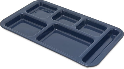 Carlisle FoodService Products Melamine Lunch Tray with 4 Compartments, Right Handed Cafeteria Tray with Divided Compartments for Food, 10" x 9.75", Dark Blue