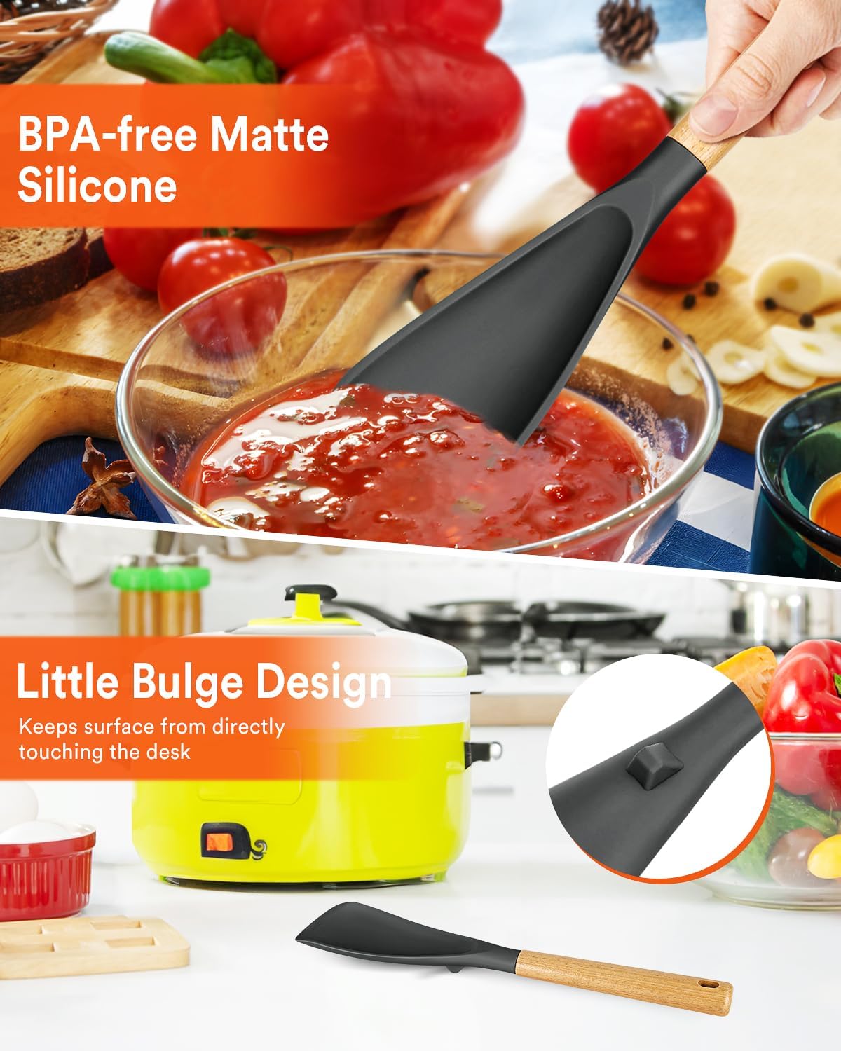 Badiano Multifunction Cooking Spoon for Nonstick Cookware,11.4"&13.4",Black