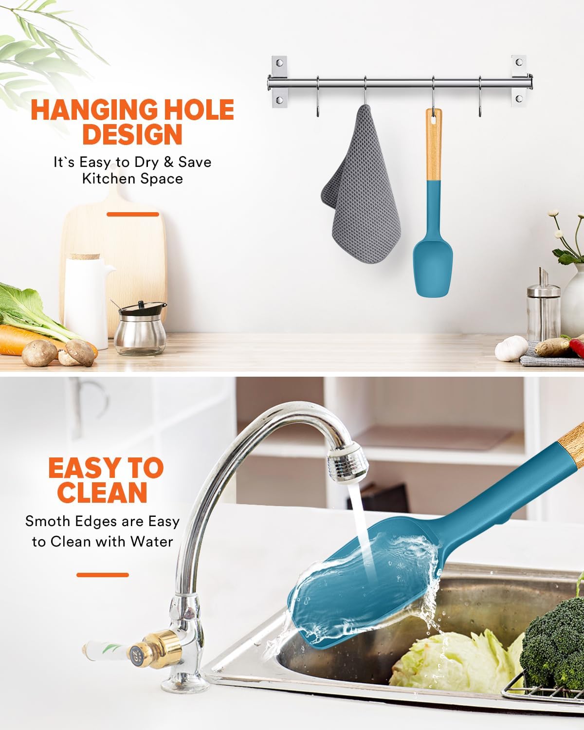 Badiano Silicone Spoon Spatula, Nonstick Rubber Spatula, Grey