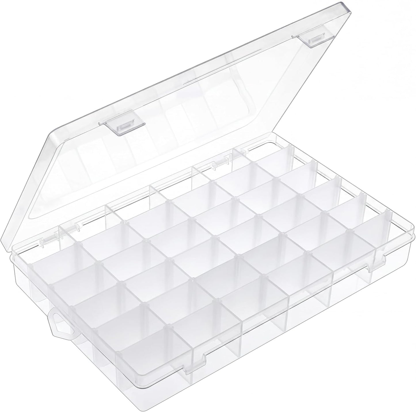 2 Pack Clear Bead Organizer Tackle Box with Adjustable Dividers for Jewelry Art Craft Containers 36 Grids Compartment with 5 Sheets Label Stickers