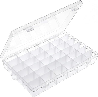 2 Pack Clear Bead Organizer Tackle Box with Adjustable Dividers for Jewelry Art Craft Containers 36 Grids Compartment with 5 Sheets Label Stickers