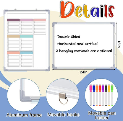 Lincia Magnetic to Do List Whiteboard for Wall 24" x 18" Large Weekly Dry Erase Board, Hanging Double-Side White Board Calendar for Planning Drawing Memo Home Kitchen Office(White)