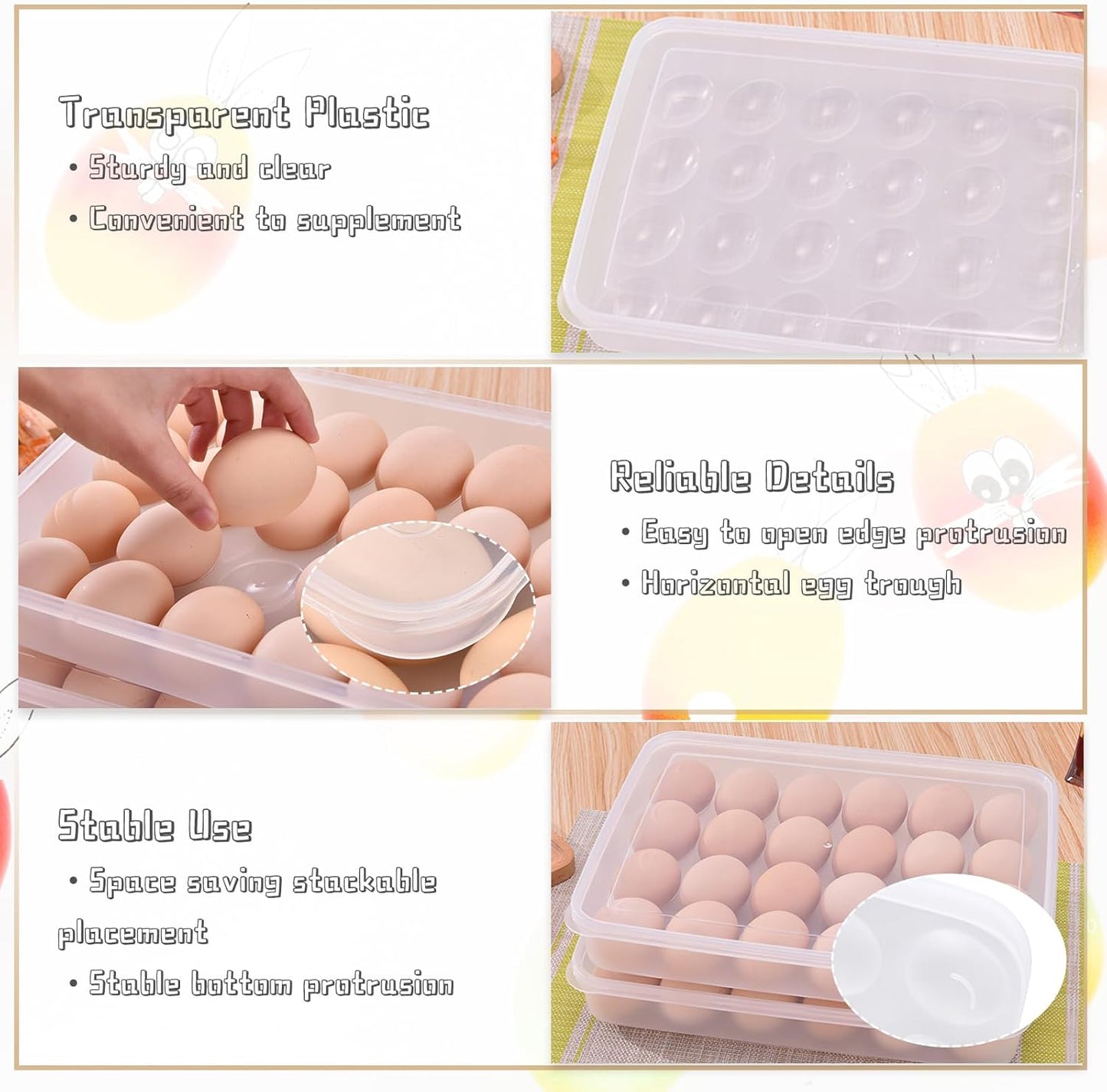 Egg Holder for 72 Eggs,3-Layer Plastic Egg Container,Deviled Egg Tray with Handle Lid,Devil Egg Holder for Refrigerator,Kitchen,Easter Party,Keep Fresh