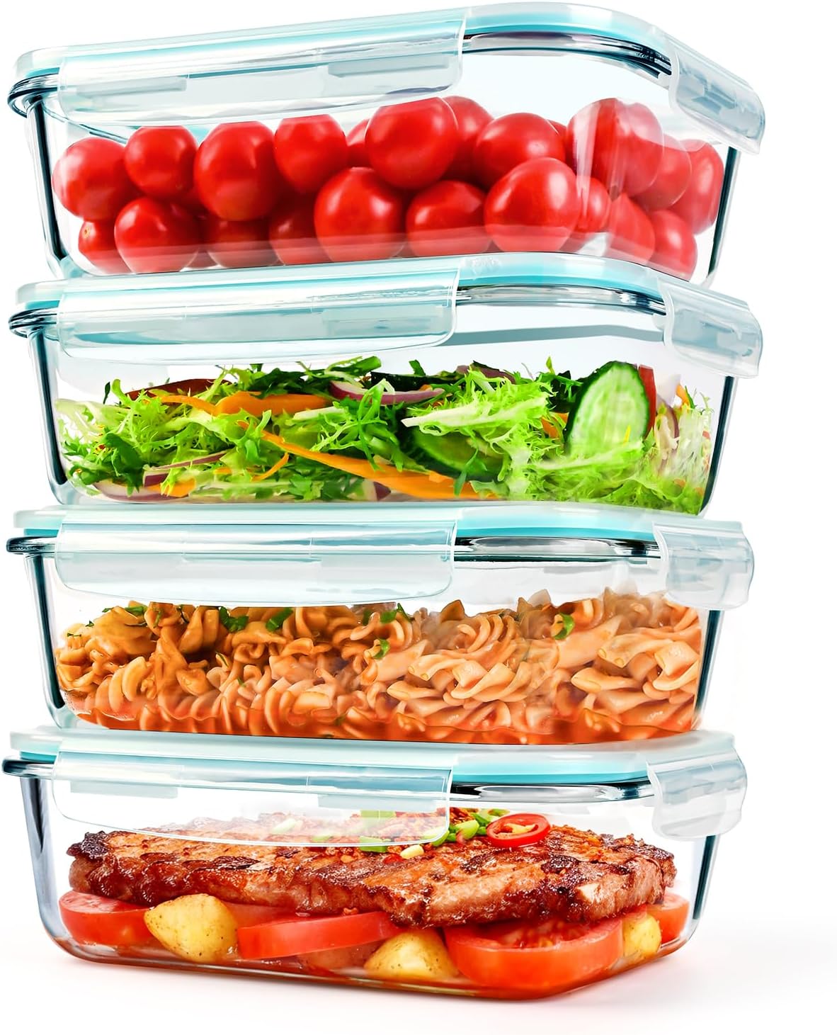 GEHE 4 Pack 52 oz Large Glass Food Storage Containers with Lids - Glass Meal Prep Containers For Baking, Storing, Airtight Lunch Container, Freezer, Dishwasher, Microwave and Oven Safe, BPA Free