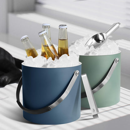 Bakpoco Insulated Ice Bucket with Silicone Lid, Scoop, Tongs & Strainer, 3L Stainless Steel Double Wall Ice Buckets for Parties & Cocktail Bar, Champagne Ice Bucket with Lid for Freezer, Ivory