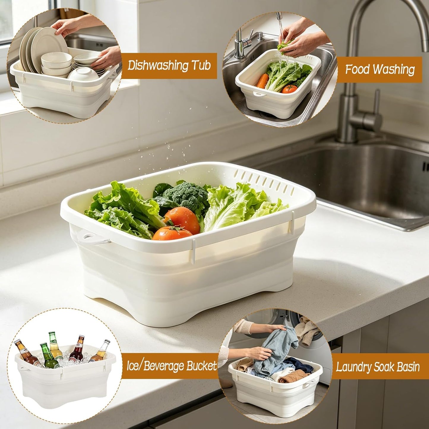 3 Pack Ice Buckets for Parties, Foldable Beverage Tub, Collapsible Ice Bucket for Wine/Beer/Champagne, Beer Ice Buckets Drink Cooler, Space Saving Ice Storage Tub Ice Cube Bin (7.5L*3)