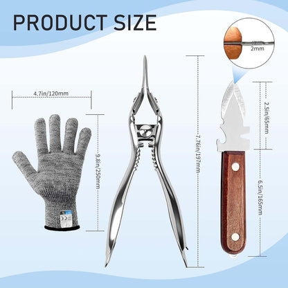 2026 New Oyster Shucker & 2 Shucking Knife Kit with Safety Gloves, Stainless Steel Oyster Opener Easy Leverage Design for Safe Fast Oyster Shucking Keep the Juice