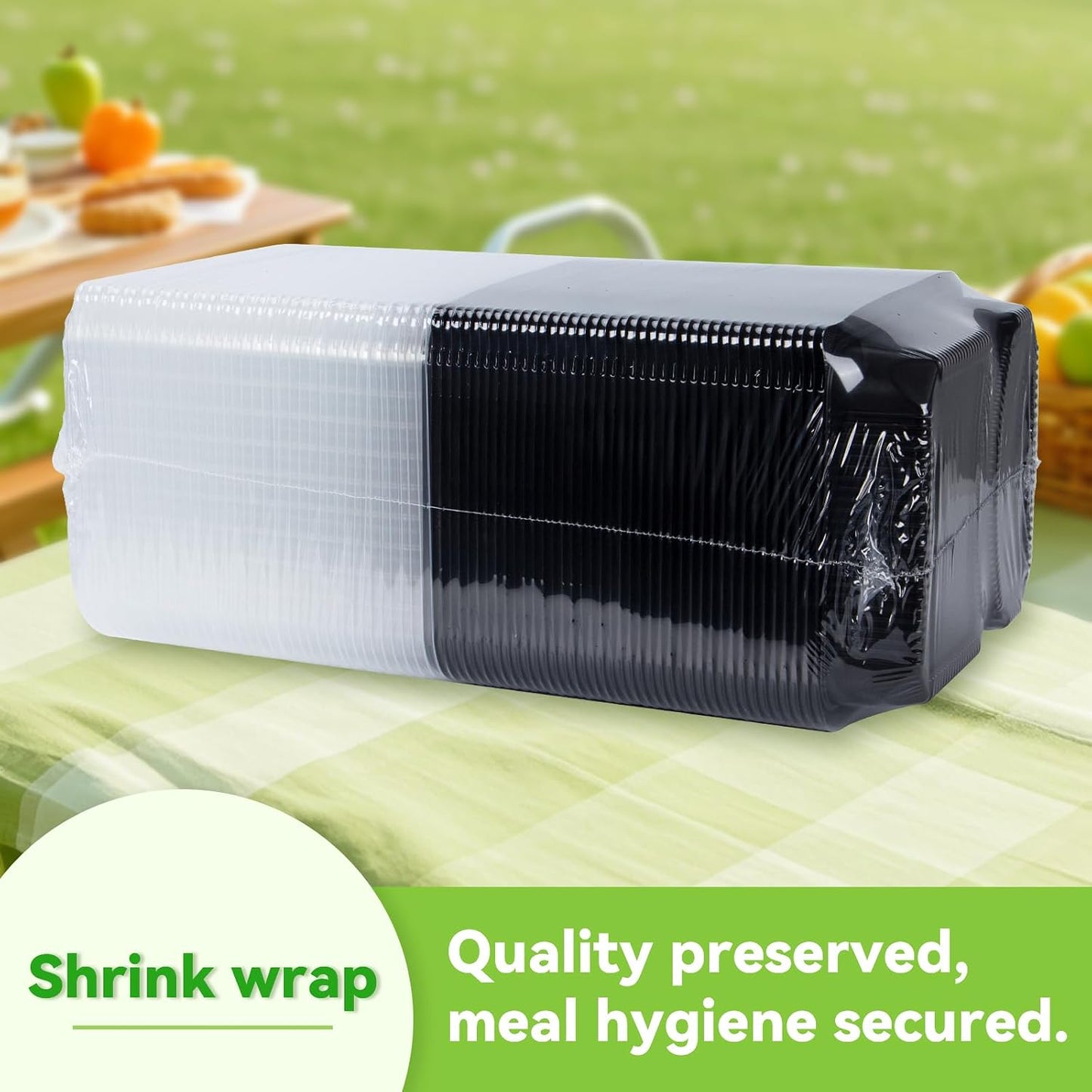 Meal Prep Container Reusable 40 Pack 34oz - Shrink Wrap Leakproof | Portion Control Leftover Plastic Food Containers with Lid | BPA Free Freezer & Microwave Safe | 4 Compartment Takeout Boxes