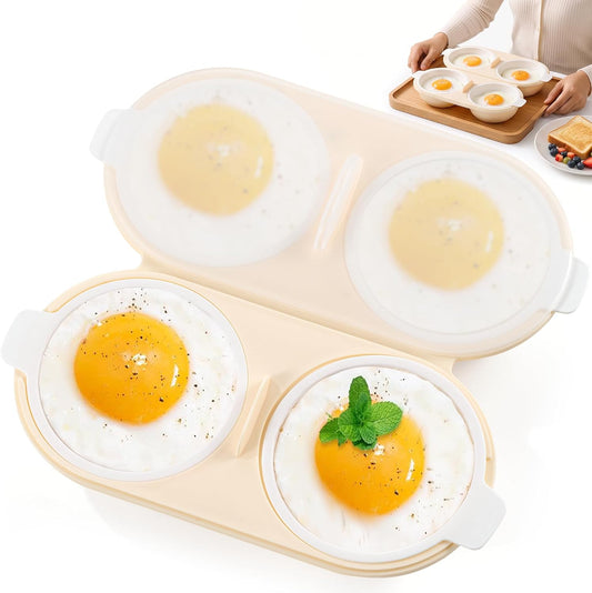 Li&Zhao Microwave Egg Poacher–4 Cavity Eggs Microwave Egg Cooker with Lid, Effortless to Cook and Clean, Perfect for Making Poached Eggs,Dishwasher Safe Double Layer Microwave Boiled Eggs