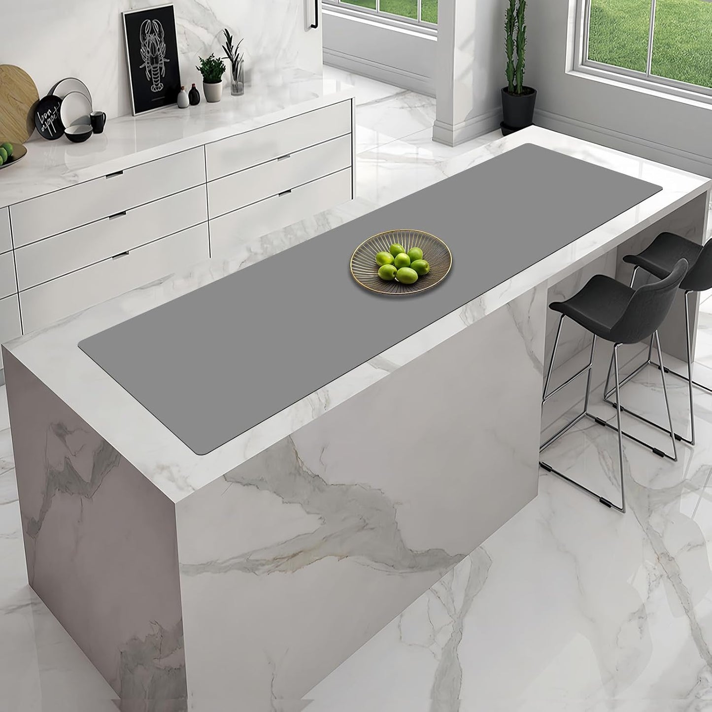 72''x16'' Extra Large Silicone Mat for Kitchen Counter, Heat Resistant Countertop Protector, Non-Slip Waterproof Kitchen Island Mat, Easy to Clean, Light Gray