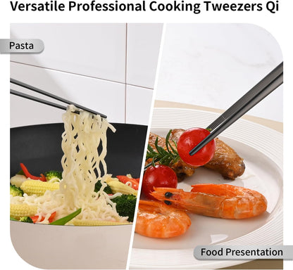 DEHOV 12 Inch Gold Stainless Steel Kitchen Tweezers For Cooking Tongs Set of 2, Metal Long Food Tweezers, BBQ Grill Tongs For Pasta