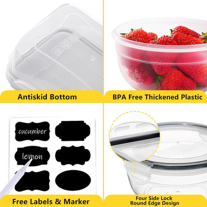 62 PCS Large Food Storage Containers with Lids Airtight (31 Lids &31 Containers) - Leakproof Meal-Prep Containers for Kitchen Storage Reusable Plastic Microwave/Dishwasher Safe with Labels & Pen