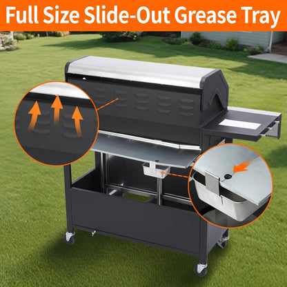 69000 BTU Output Propane Gas Grill with Side Burner and 6 Main Burners - Double-layer Stainless Steel Lid, Cast Iron Grids and Plate, Easy-Clean Grease Management for Perfect BBQs